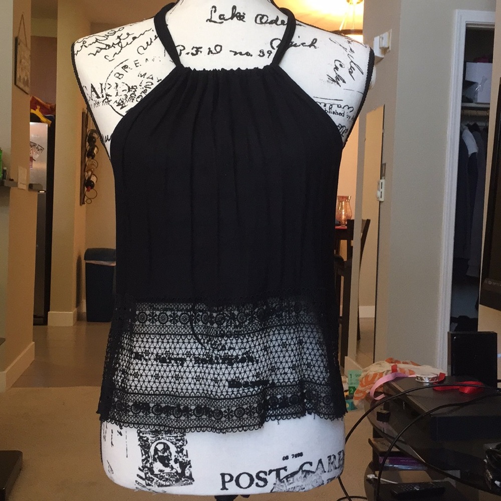 NWT Black Silky Backless Top